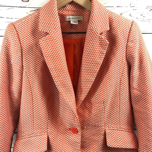 LIZ CLAIBORNE Orange and White Chevron Blazer - Picture 3 of 5